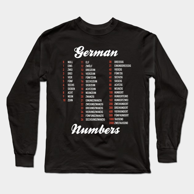 German Numbers - German Language Cheatsheet Long Sleeve T-Shirt by Hidden Verb